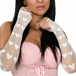 Fingerless Netted Heart Gloves White