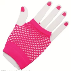 80's Neon Pink Short Fishnet Adult Gloves