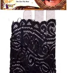 Ruffled Black Lace Fingerless Gloves Adult